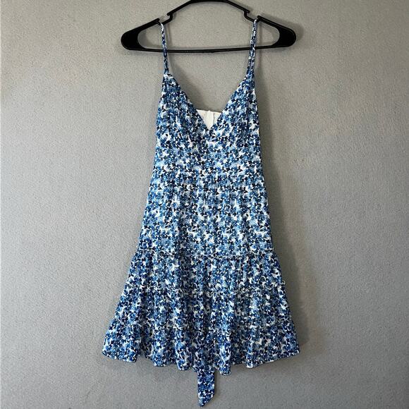 B. Darlin Dress Womens Juniors 5/6 Blue Smocked Mini Sundress Tiered Floral - Picture 2 of 5